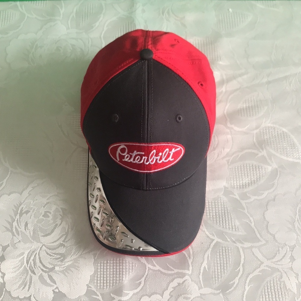 Peterbilt Men’s Hat Red Gray & Silver Embroidered Baseball Cap